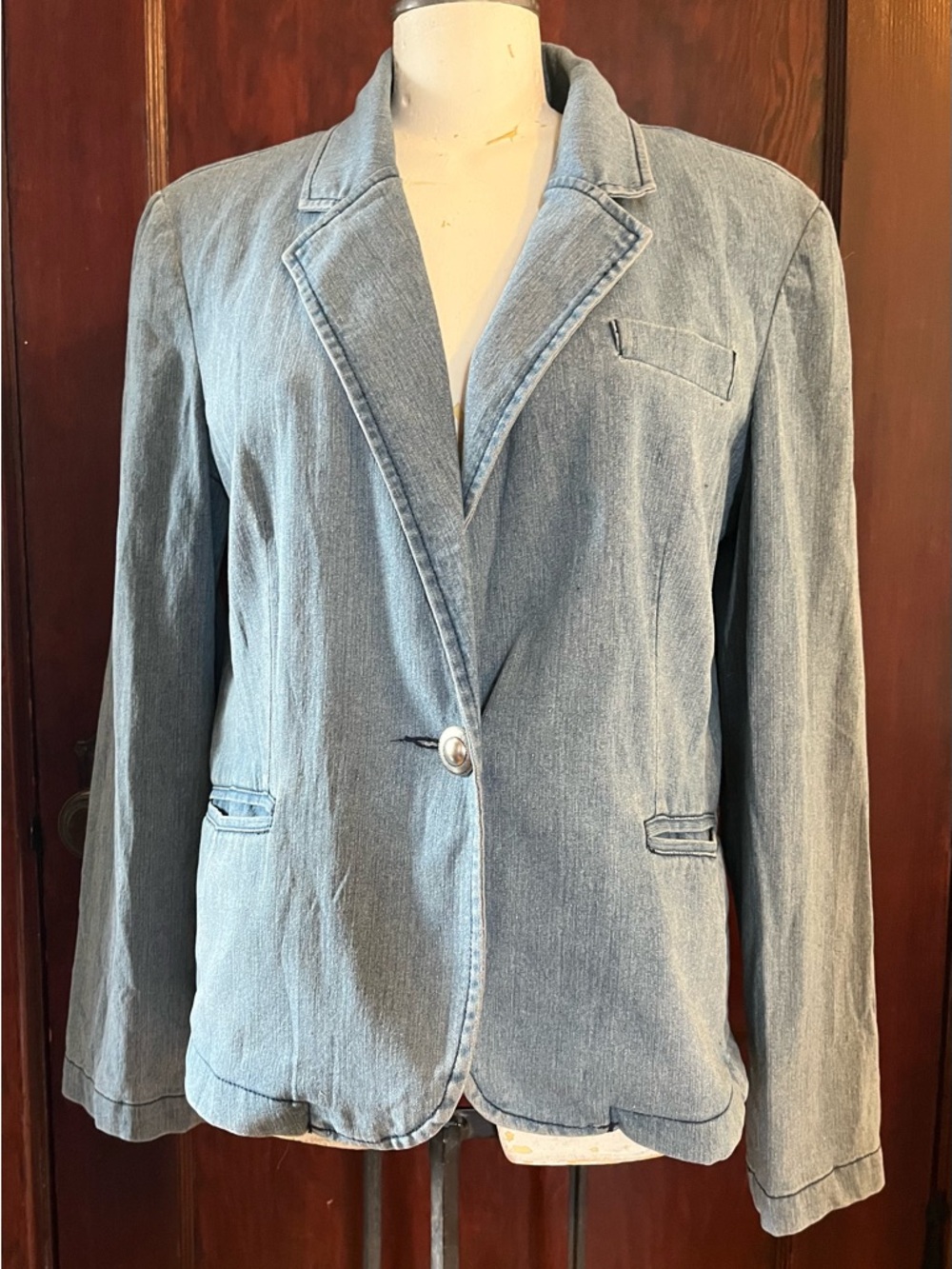 Live a Little Light Blue Denim Blazer Jacket - Size Large (see measurements)